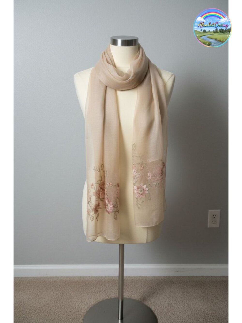 Silk Blend Beaded Floral Embroidered Shawl Wrap Evening Scarf